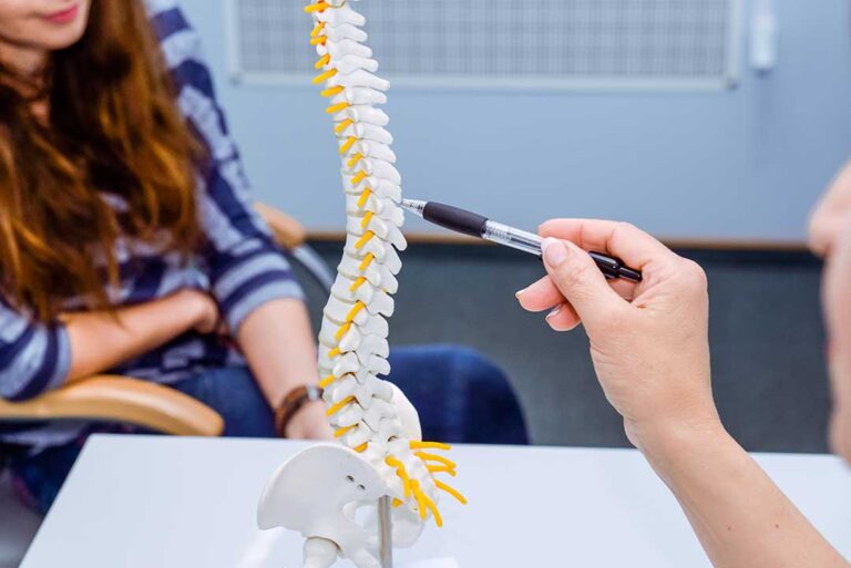 A chiropractor gently assessing a patient's neck alignment in a calm, professional setting.